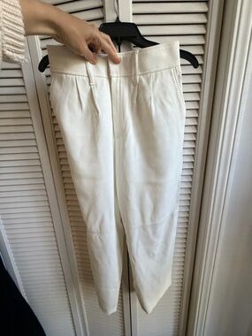 AYR Cream High-Waist  cropped Pleated Trousers
